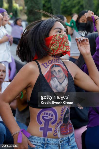 March 8 Tlaxcala, Mexico: A woman during a demonstration to protest against gender-based violence during International Women's Day, as part of a...