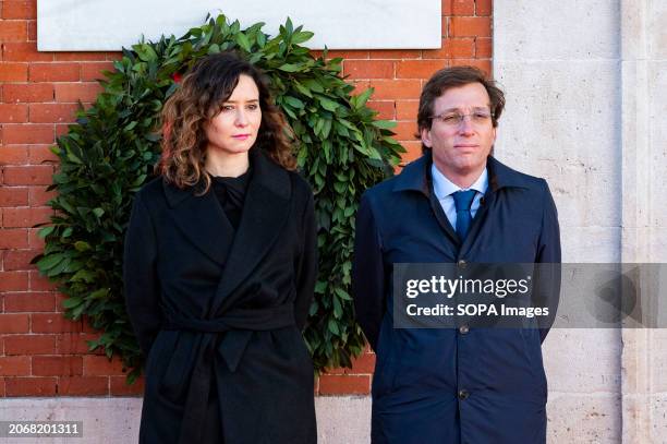 Isabel Diaz Ayuso , president of the Community of Madrid and leading figure of the PP, and Jose Luis Martinez Almeida , mayor of Madrid, seen during...
