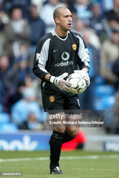 March 14: Tim Howard of Manchester United on the ball during the Premier League match between Manchester City and Manchester United at Sports City on...