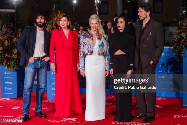 Óliver Ruano, Belinda Washington, Belén Rueda, Hiba Abouk and Andrés Velencoso attend the 'La Abadesa' premiere during the Malaga Film Festival 2024...