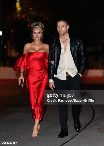 Chloe Sims and Joey Essex attend the Hallmann Entertainment Oscar Dinner at Private Residence on March 07, 2024 in West Hollywood, California.