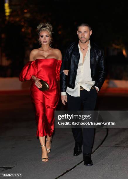 Chloe Sims and Joey Essex attend the Hallmann Entertainment Oscar Dinner at Private Residence on March 07, 2024 in West Hollywood, California.