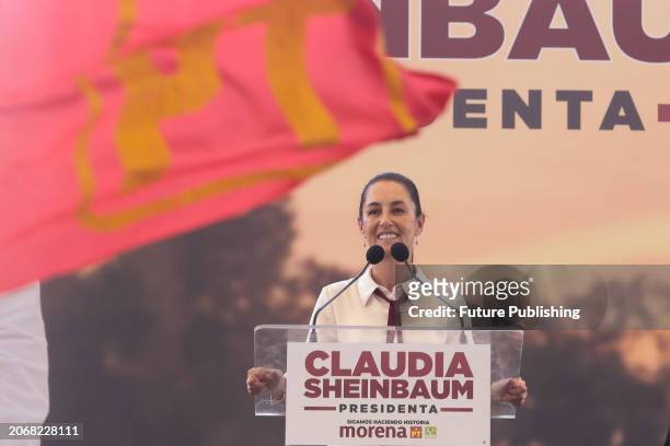 March 8 Teoloyucan, Mexico: Claudia Sheinbaum, candidate for the Presidency of Mexico for the 'Let's Make History' coalition, speaks during a...