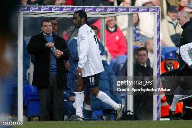 March 6: Jay Jay Okocha of Bolton Wanderers and Sam Allardyce of Bolton Wanderers on the side line during the Premier League match between Birmingham...