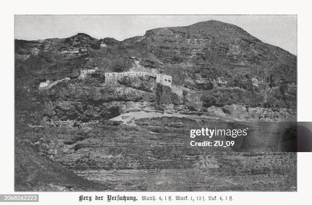 mount of temptation, jericho, palestine, halftone print, published in 1899 - greek orthodox stock illustrations