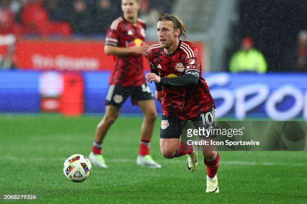 Emil Forsberg of New York Red Bulls controls the ball during the first half of the Major League Soccer game against FC Dallas on March 9, 2024 at Red...