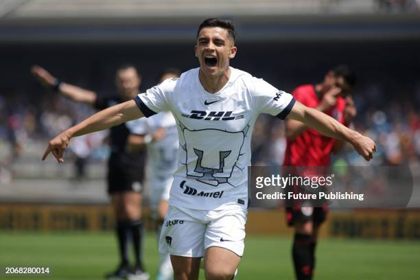 March 10 Mexico City, Mexico: Rodrigo Lopez of Pumas UNAM, celebrates after scoring a goal during the 11th round match between Pumas UNAM and Tijuana...
