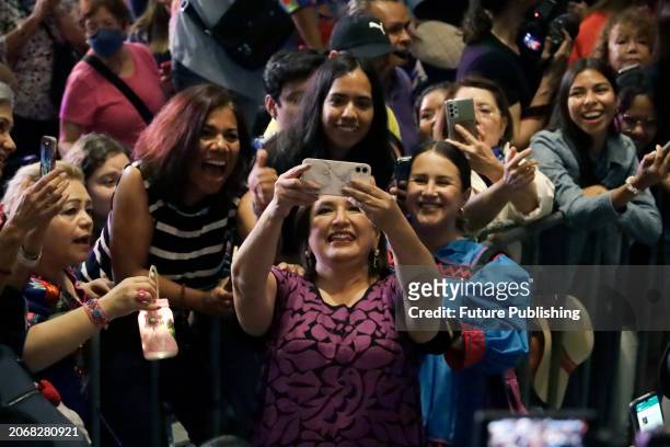 March 10 Mexico City, Mexico: Candidate to Mexico's Presidency, for the 'Fuerza y Corazon' coalition, Xochitl Galvez Ruiz, takes selfies with...