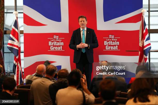 Richard Tice, party leader of Reform UK, speaks at a press conference to announce the defection of former deputy chairman of the Conservative Party,...