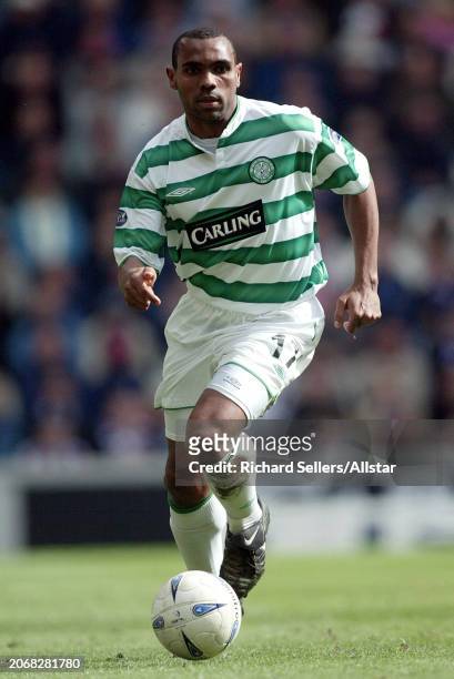 March 28: Didier Agathe of Glasgow Celtic on the ball during the Scottish Premiership match between Rangers and Celtic at Ibrox on March 28, 2004 in...