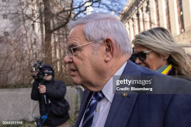 Senator Robert Menendez, a Democrat from New Jersey, arrives at federal court in New York, US, on Monday, March 11, 2024. US Senator Bob Menendez and...