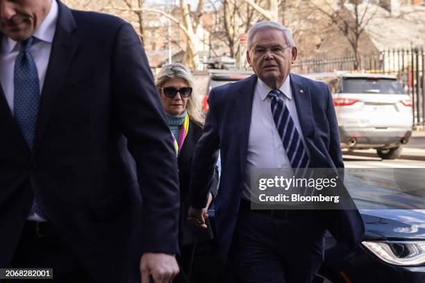 Senator Robert Menendez, a Democrat from New Jersey, arrives at federal court in New York, US, on Monday, March 11, 2024. US Senator Bob Menendez and...