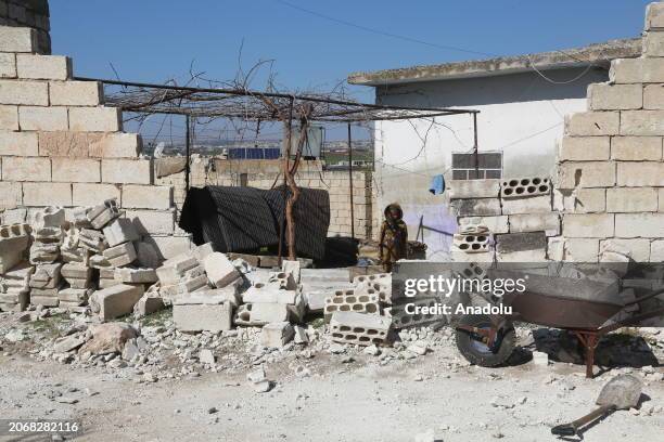 Building is destroyed after a drone attack launched by the Syrian army and Iranian-backed foreign terrorist groups at the Kafnuran village in Aleppo,...