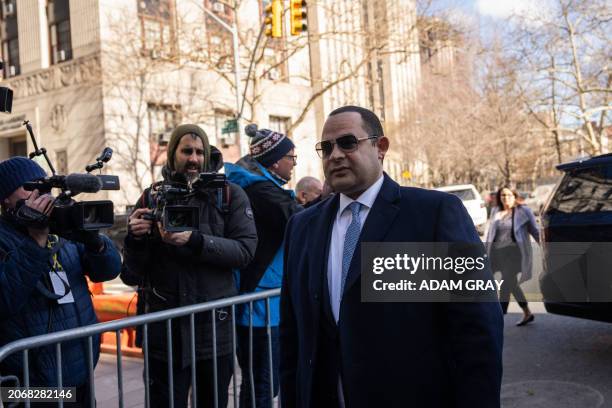 Defendant Wael Hana, founder of IS EG Halal, arrives at Manhattan Federal Court, in New York City for his arraignment on March 11, 2024. Menendez...