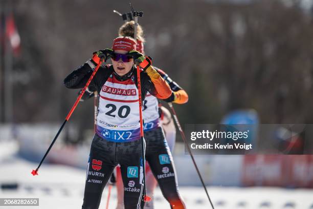 Janina Hettich-Walz of Germany in action during the Women 10 km Pursuit at the BMW IBU World Cup Biathlon Soldier Hollow - Utah on March 10, 2024 in...