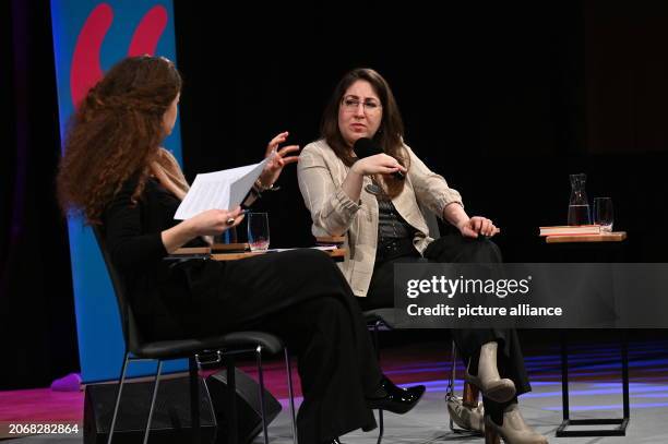 March 2024, North Rhine-Westphalia, Cologne: Journalist Shelly Kupferberg and German-American author Deborah Feldman read and speak at Lit.Cologne,...