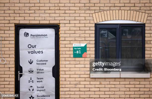 For Sale sign for an apartment at a Persimmon Plc residential property construction site in Braintree, UK, on Monday, March 11, 2024. Persimmon are...