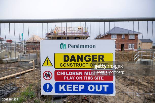 Health and safety sign at the perimeter of a Persimmon Plc residential property construction site in Braintree, UK, on Monday, March 11, 2024....