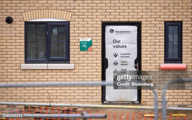 Protective wrap on the doorway of a new home at a Persimmon Plc residential property construction site in Braintree, UK, on Monday, March 11, 2024....