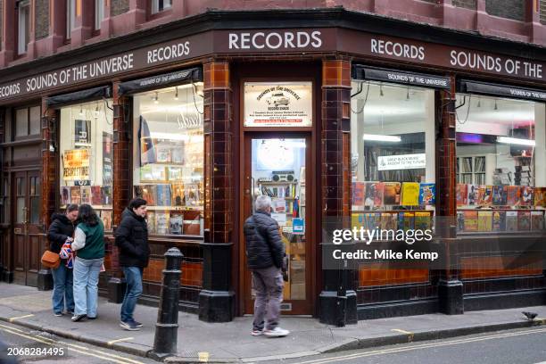 Independent record shop Sounds of the Universe record shop in Soho on 6th March 2024 in London, United Kingdom. Sounds of the Universe specialises in...