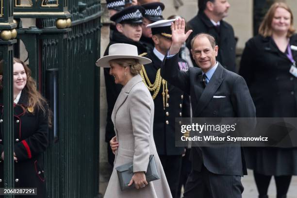 Sophie, Duchess of Edinburgh , and Prince Edward, Duke of Edinburgh, arrive for the Commonwealth Service at Westminster Abbey held annually to...