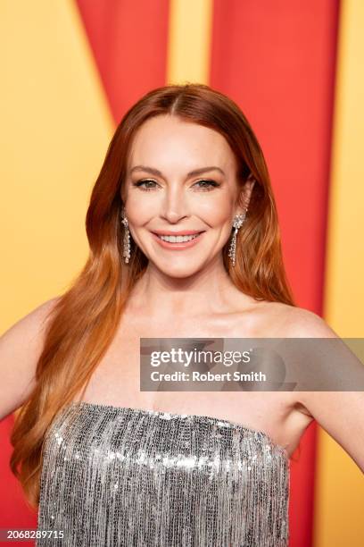 Lindsay Lohan attends 2024 Vanity Fair Oscar After Party Arrivals at Wallis Annenberg Center for the Performing Arts on March 10, 2024 in Beverly...