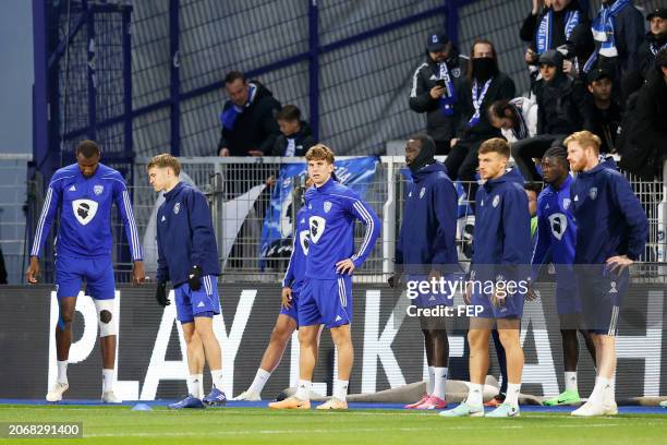 Tom DUCROCQ - 15 Florian BOHNERT - 26 Mahame SIBY during the Ligue 2 BKT match between Association de la Jeunesse Auxerroise and Sporting Club...