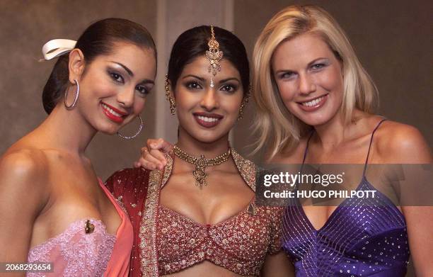 Miss Venezuela,19 year old Vanessa Cardenas Bravo ,Miss India,18 year old Priyanka Chopra and Miss South Africa,23 year old Heather Hamilton pose for...