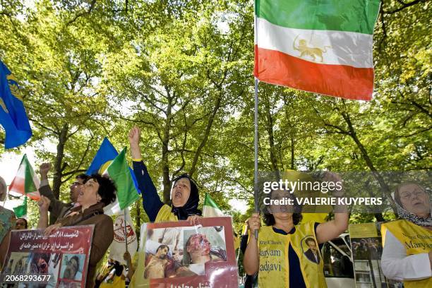 Group of Iranians demonstrate in front of the US Embassy in The Hague, Netherlands, on August 04, 2009. They protest against the attack of Camp...