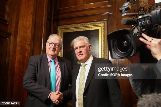 Howard Cox London Mayor candidate for Reform UK and former Conservative Party Chair Lee Anderson at a press conference in Westminster, central London...