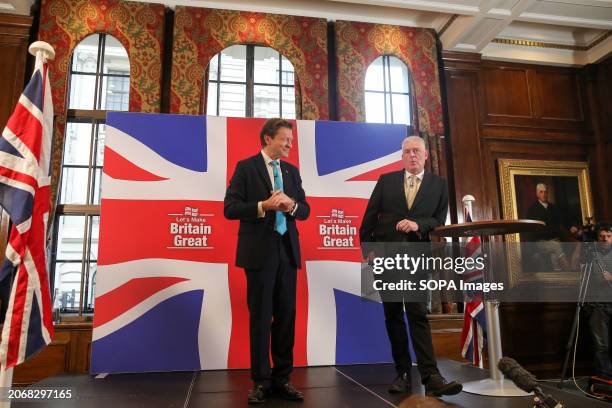 Richard Tice leader of Reform UK and former Conservative Party Chair Lee Anderson at a press conference in Westminster, central London after Anderson...