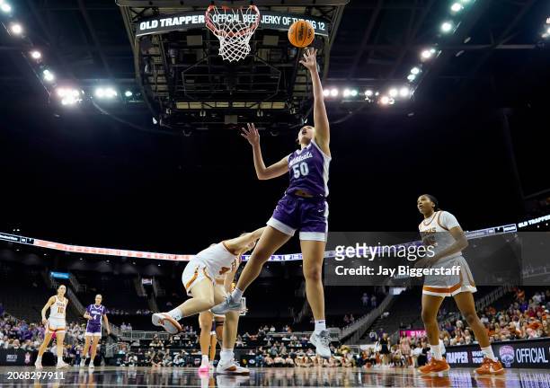 Ayoka Lee of the Kansas State Wildcats shoots against the Texas Longhorns during the second half of the Big 12 Women's Basketball Tournament at...