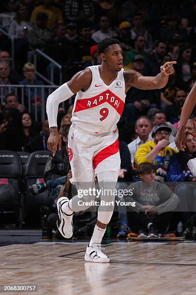 Toronto Raptors Rj Barrett RJ Barrett of the Toronto Raptors celebrates a three point basket ...