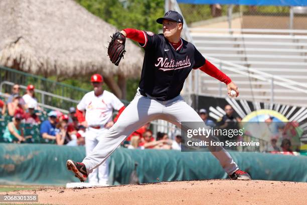 Washington Nationals pitcher Patrick Corbin throws a pitch against the St. Louis Cardinals on March 11 at Roger Dean Chevrolet Stadium in Jupiter,...