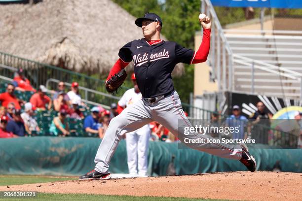 Washington Nationals pitcher Patrick Corbin throws a pitch against the St. Louis Cardinals on March 11 at Roger Dean Chevrolet Stadium in Jupiter,...