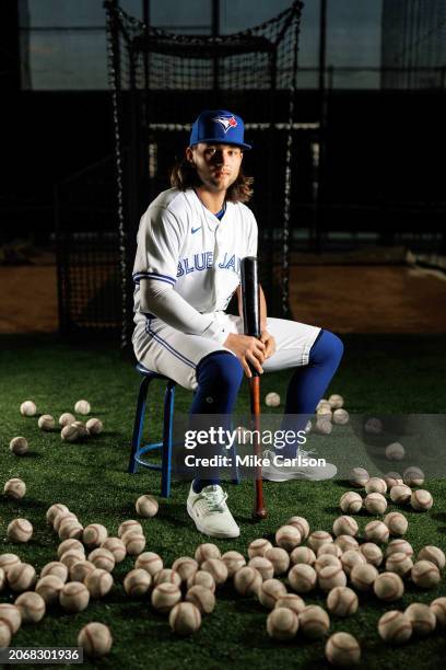 Bo Bichette of the Toronto Blue Jays poses for a photo during the Toronto Blue Jays Photo Day at TD Ballpark on Friday, February 23, 2024 in Dunedin,...