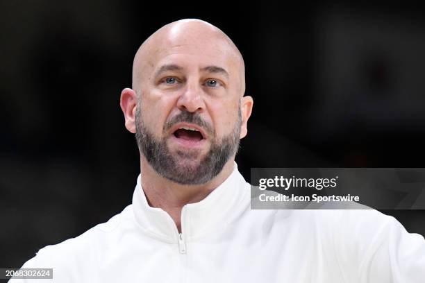 Milwaukee Panthers Head Coach Bart Lundy looks on during the Horizon League Tournament Semi-Final basketball game between the Northern Kentucky Norse...