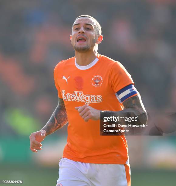 Blackpool's Oliver Norburn during the Sky Bet League One match between Blackpool and Portsmouth at Bloomfield Road on March 9, 2024 in Blackpool,...