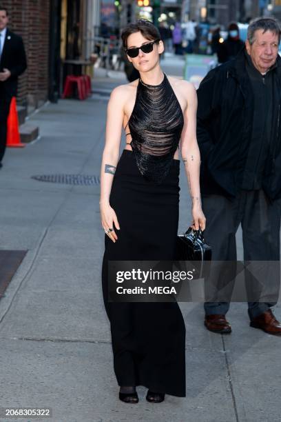 Kristen Stewart is seen arriving at Late Show with Stephen Colbert Show on March 11, 2024 in New York, New York.