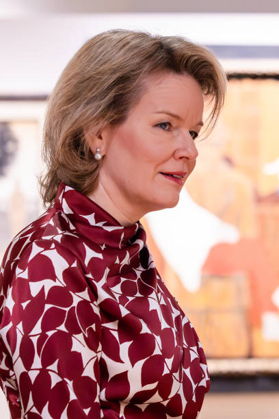 BEL: Queen Mathilde Of Belgium Visits The "Histoire De Ne Pas Rire. Surrealism In Belgium" Exhibition At Palais des Beaux-Arts