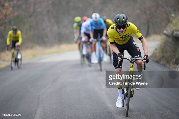 Jonas Vingegaard Hansen of Denmark and Team Visma-Lease A Bike attacks in the breakaway during the 59th Tirreno-Adriatico 2024, Stage 5 a 144km stage...