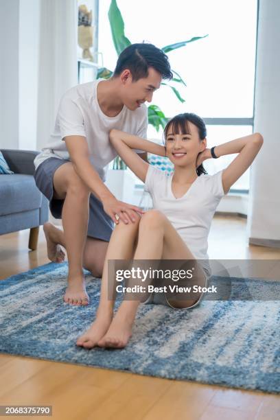 a pair of young couples leisure life - bodyweight training stock pictures, royalty-free photos & images