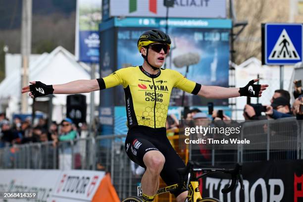 Jonas Vingegaard Hansen of Denmark and Team Visma-Lease A Bike celebrates at finish line as stage winner during the 59th Tirreno-Adriatico 2024,...