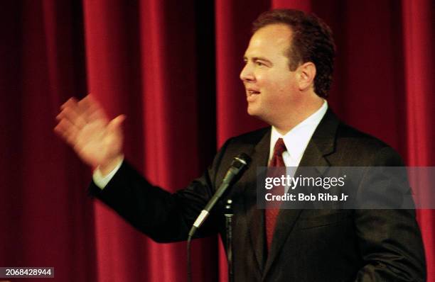 California Senator Adam Schiff speaks during a debate at Flintridge Preparatory School, September 15, 2000 in La Cañada Flintridge, California.