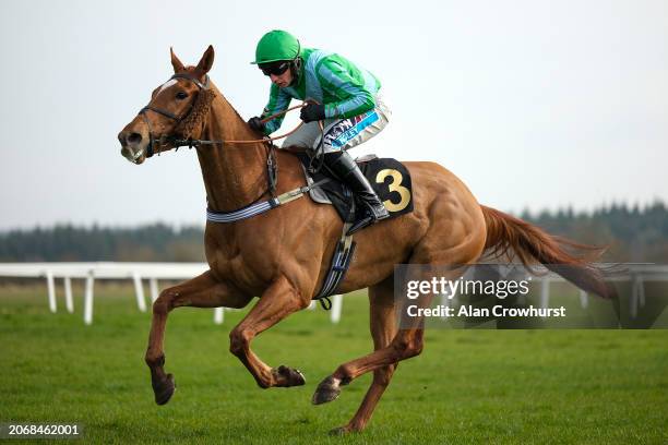 Rex Dingle riding Bonza Boy clear the last to win The Harry Moore Isuzu Truck Handicap Chase at Exeter Racecourse on March 08, 2024 in Exeter,...