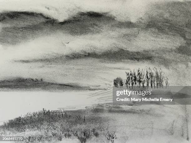 ilustrações de stock, clip art, desenhos animados e ícones de landscape in greyscale - desenho a carvão
