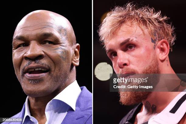 In this composite image a comparison between Former Boxer Mike Tyson and Jake Paul . Tyson and Paul face in July 2024 exhibition fight. GLENDALE,...