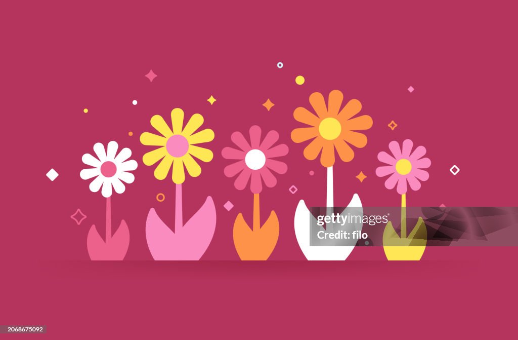 Spring Flowers Modern Growing Green Background