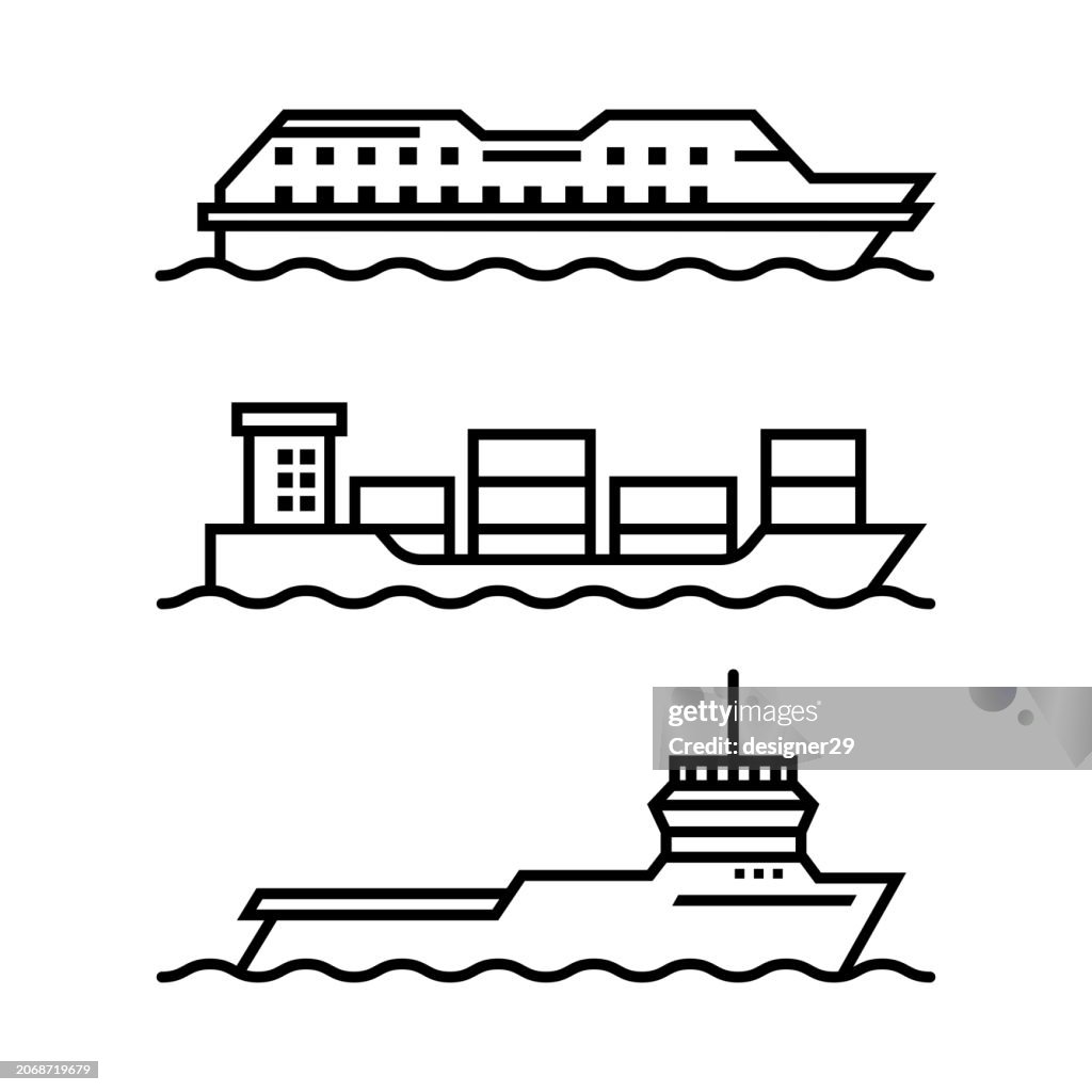 Ship Line Icon Set Vector Design.