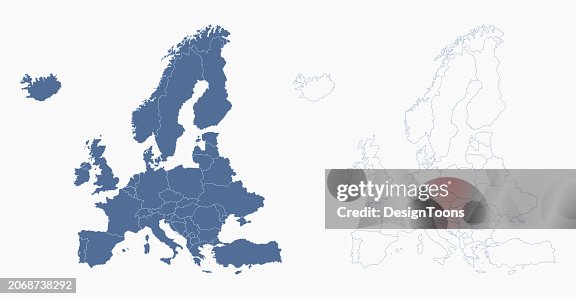 European Map Blue Blue Europe Map With Countries Outline For Presentations Posters ...